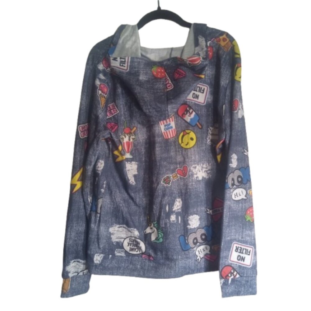 Eye Candy Women's Hoodie Size XL Zip Up Metal Happy Unicorns Ice Cream - Picture 2 of 5